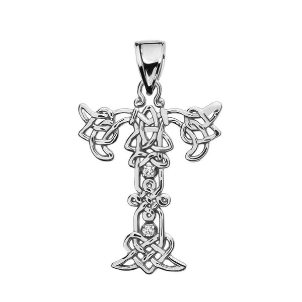 Sterling Silver CZ Celtic Knot Pattern Initial Letter T Pendant Charm Necklace