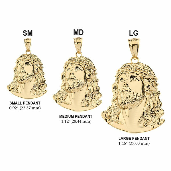 10k Yellow Gold Jesus Christ Face Head Crown Of Thorns Pendant Necklace S, M, L