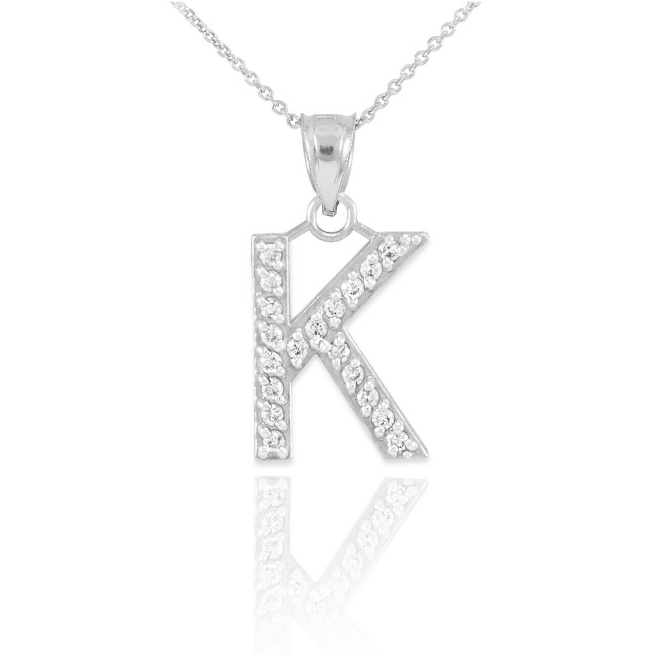 925 Sterling Silver Letter "K" Initial CZ Monogram Pendant Necklace 16 18 20 22"