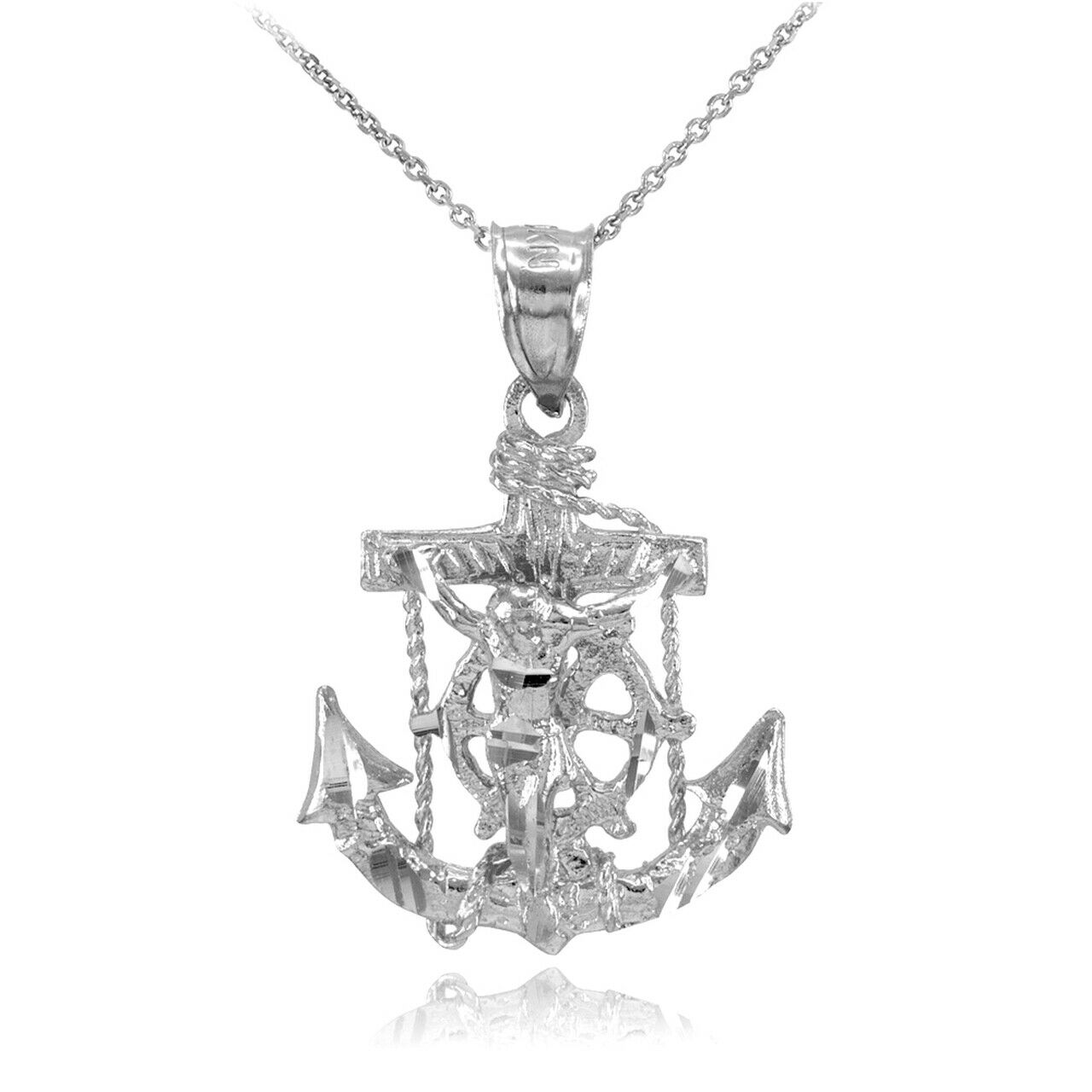 925 Sterling Silver Mariner Crucifix Anchor St. Clement's Cross Pendant Necklace