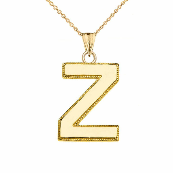10k Solid Gold Small Milgrain Initial Letter Z Pendant Necklace Personalized