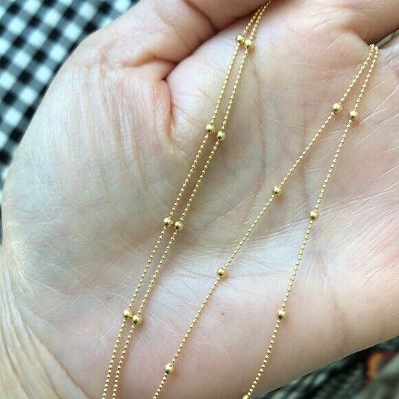 14K Solid White Gold Layering Drop Dangle Bead Choker Necklace - Adjustable