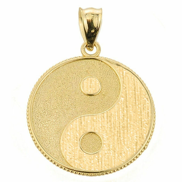 Solid 10k Yellow Gold Yin and Yang Taoist Symbol Pendant Necklace