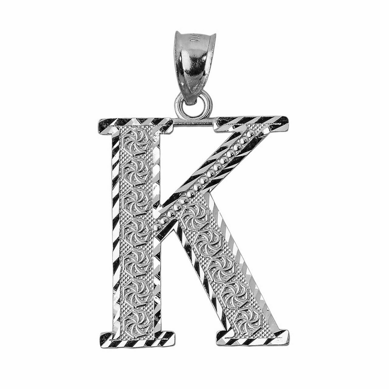 925 Sterling Silver Initial Letter K  Pendant Necklace - Large, Medium, Small DC