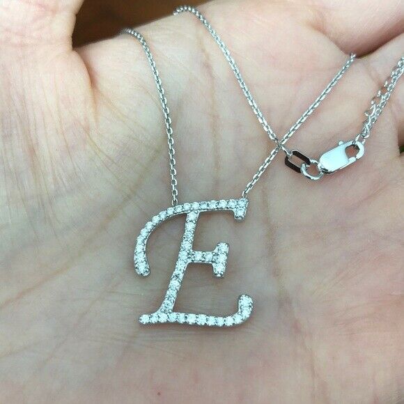 925 Sterling Silver CZ Initial Letter E Necklace Adjustable 16"-18" All Letter