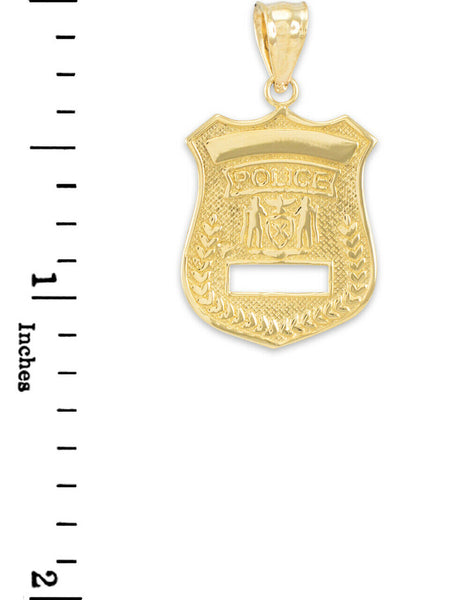 14k Solid Gold Police Cop Law Badge Pendant Necklace