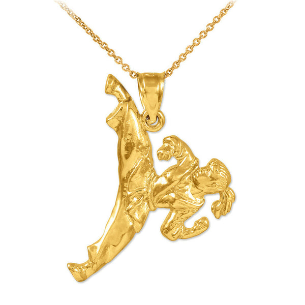 10k Solid Yellow Gold Female Marshal Arts Karate Sports Pendant Necklace