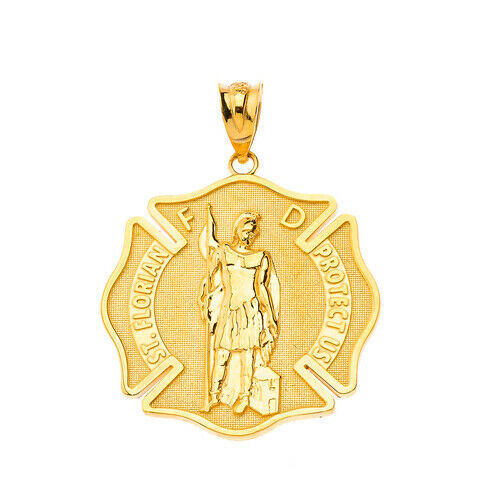14k Solid Gold Saint Florian Firefighter Pendant Necklace Yellow, Rose, White