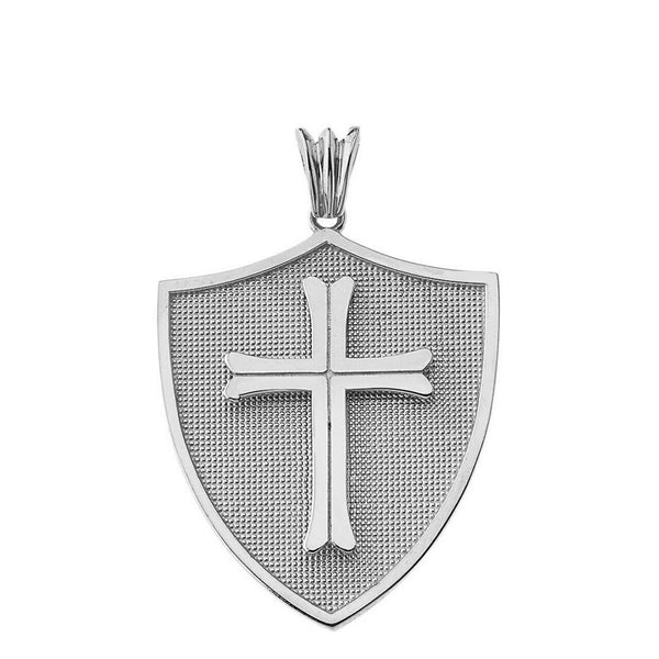 10k or 14k Solid Gold Crusader Shield Cross Pendant Charm Necklace