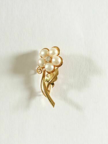 NWOT 14K Solid Yellow Gold Flower Fresh Water Pearl Brooch Pin