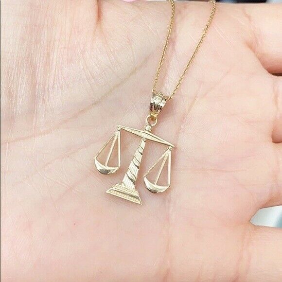 Solid Yellow 10k Gold Scales of Justice Pendant Necklace