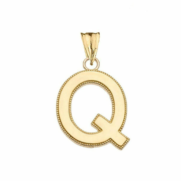 10k Solid Gold Small Milgrain Initial Letter Q Pendant Necklace Personalized