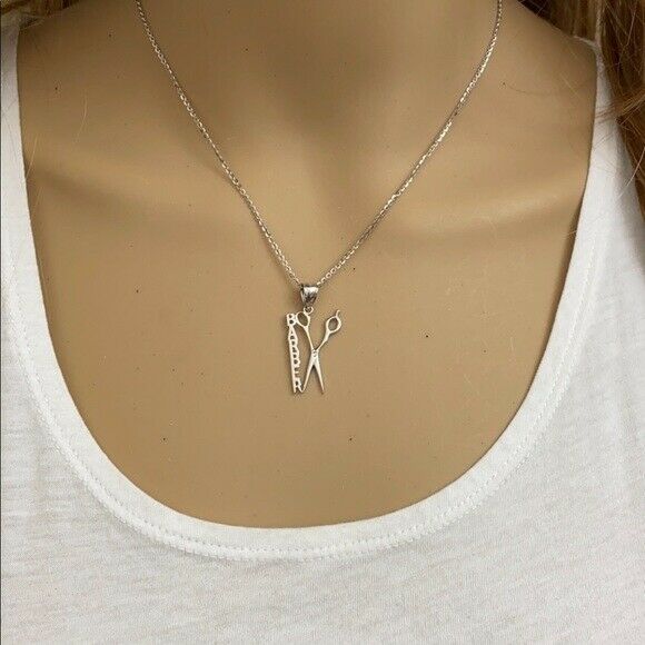 14K Solid Yellow Gold Barber Hairstylist Scissors Pendant Necklace