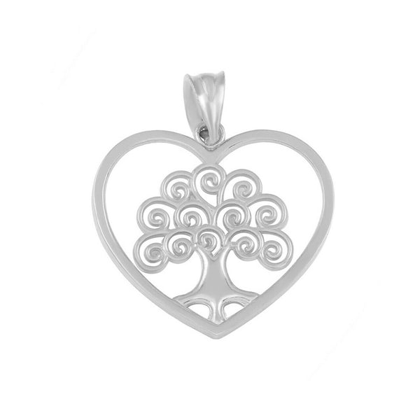 925 Sterling Silver Tree of Life Open Heart Filigree Pendant Necklace