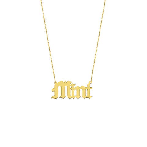 Personalized 14K Solid Gold Gothic Font Name Plate Necklace -Yellow, Rose,White