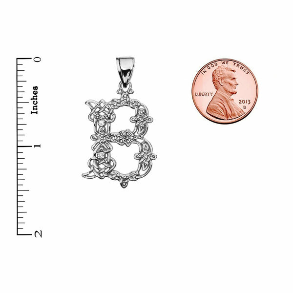 Sterling Silver CZ Celtic Knot Pattern Initial Letter B Pendant Charm Necklace