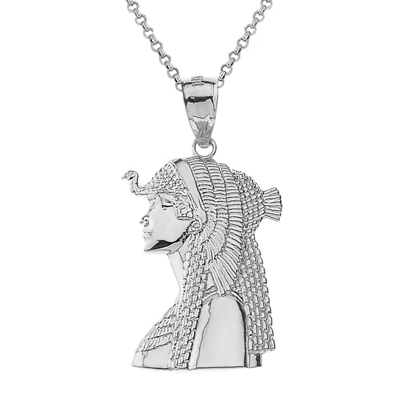 925 Sterling Silver Egyptian Queen Cleopatra Crown Pendant Necklace 16"-22"