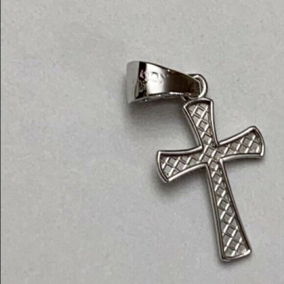 10K Solid White Gold Round Mini Small Cross Pendant Necklace 16" 18" 20" 22"