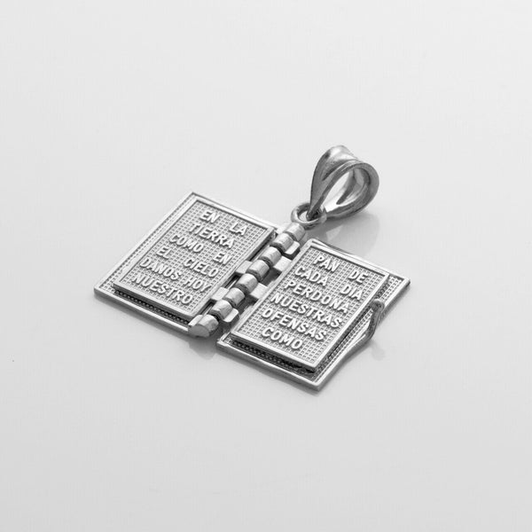 925 Sterling Silver 3D Spanish Bible Prayer Movable Pendant Necklace