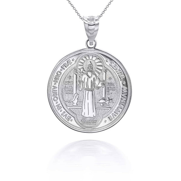 14K Solid Gold Saint Benito Prayer Double 2 sided Pendant Necklace