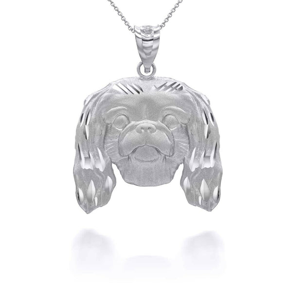 10K Solid Gold Dog Pekingese Pendant Necklace  - Yellow, Rose, White