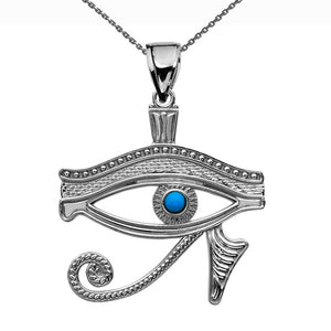 925 Sterling Silver Eye of Horus Turquoise Charm Pendant Necklace Made USA