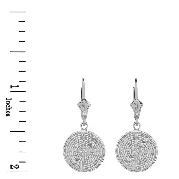 .925 Sterling Silver Maze Chartres Labyrinth Dainty Disc Leverback Earrings