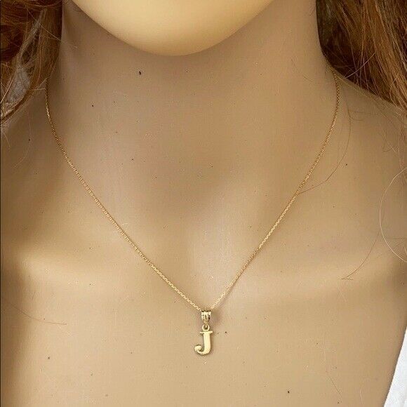 10k Solid Real Yellow Gold Small Mini Initial Letter J Pendant Necklace