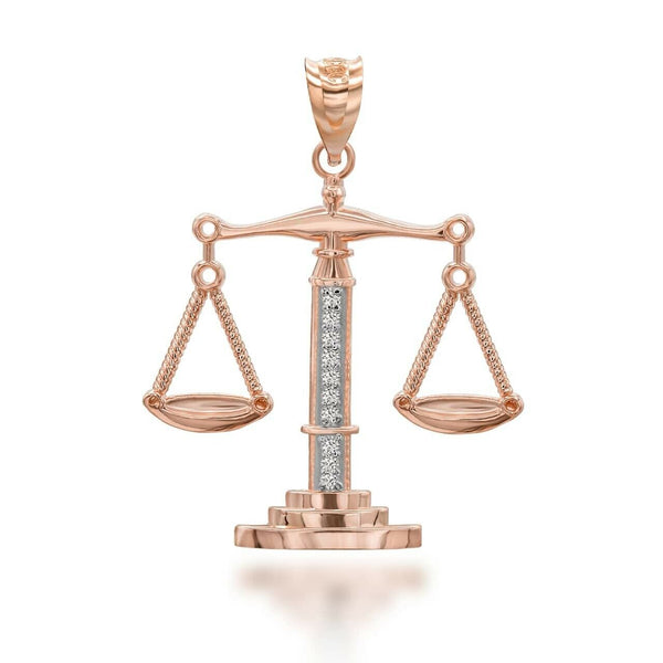 10K Solid Gold Scale Of Justice With Diamonds Pendant Necklace