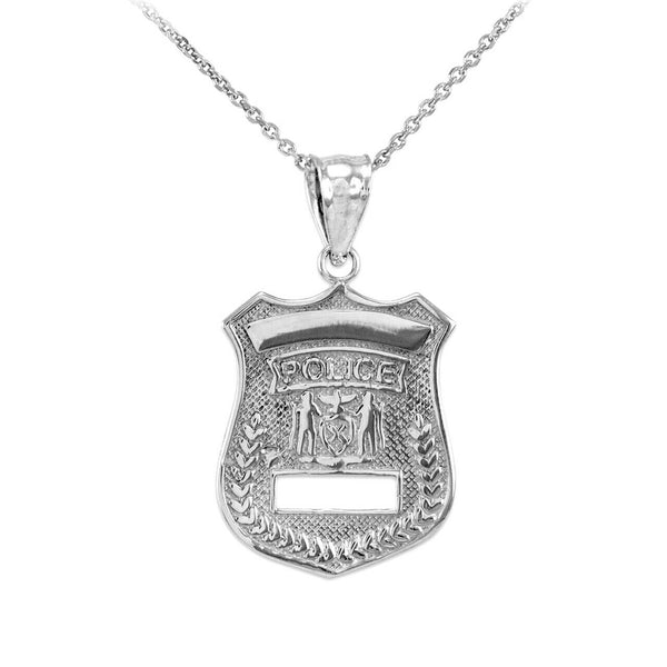 14k Solid Gold Police Cop Law Badge Pendant Necklace