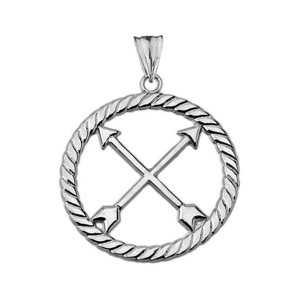 925 Sterling Silver Crossed Arrows Friendship Symbol in Rope Pendant Necklace