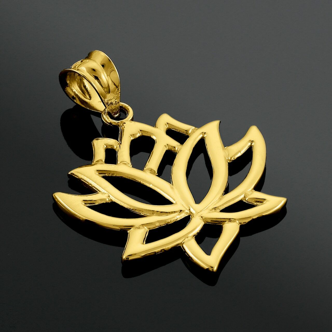 10k Solid Yellow Gold Lotus Flower Buddhism Fortune Purify Pendant Necklace