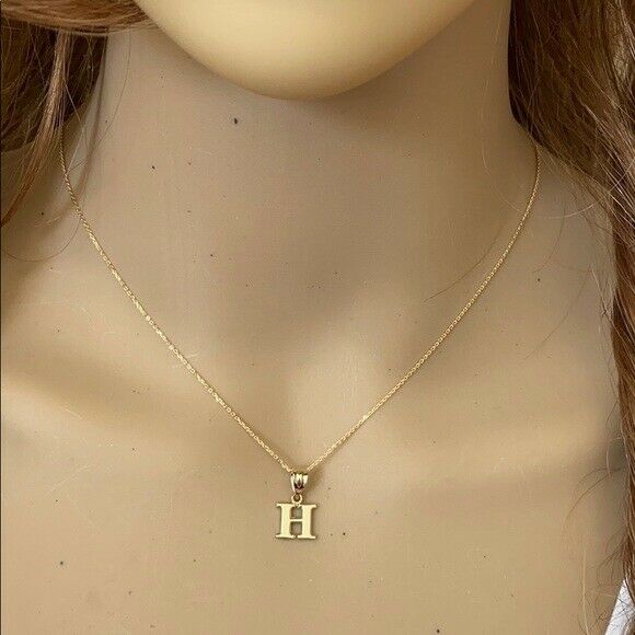 14k Solid Yellow Gold Small Mini Initial Letter H Pendant Necklace
