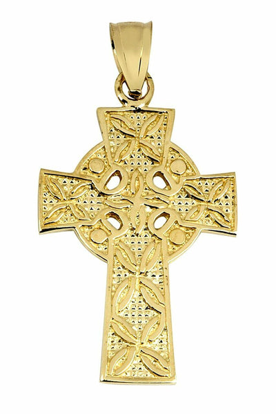 10k Solid Gold Claddagh Celtic Polished Irish Christian Cross Pendant Necklace