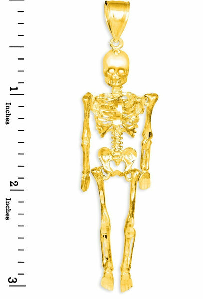 Solid 10k Yellow Gold Diamond-Cut Gold 3D Skeleton Dangle Pendant Charm