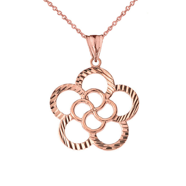 Solid Gold Designer Sparkle Cut Flower Player Pendant Necklace Yellow Rose White