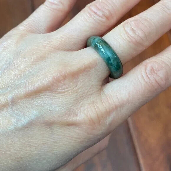 Green Natual Jade Band Ring Big Size 6.5 - Unisex Width 6mm