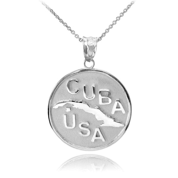 925 Sterling Silver CUBA-USA Medallion Pendant Necklace 16" 18" 20" 22"