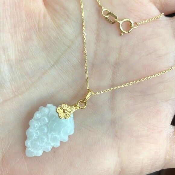14K Solid Gold White Grape Jade Pendant Necklace many length Chain16" 18" 20"