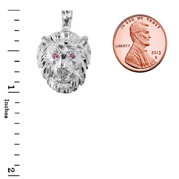 .925 Sterling Silver Diamond Cut Lion Head Pendant Necklace