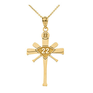 Personalized Name Number 10k 14k Gold Baseball Bats Cross Pendant Necklace