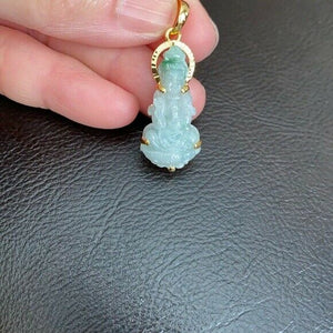 14k Solid Gold Natural Jadeite Jade Kwan Quan Yin Green Female Buddha Pendant S