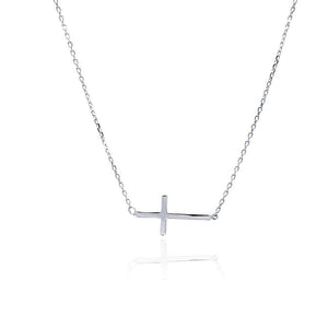 NWT Sterling Silver 925 Rhodium Plated Sideways Cross Necklace 16"-18" Adjustabl