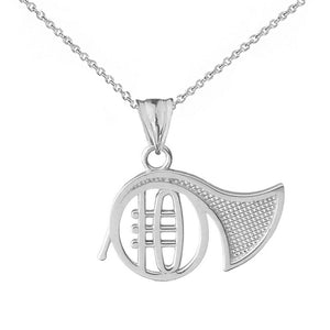 925 Sterling Silver French Horn Music Pendant Necklace 16", 18", 20", 22"