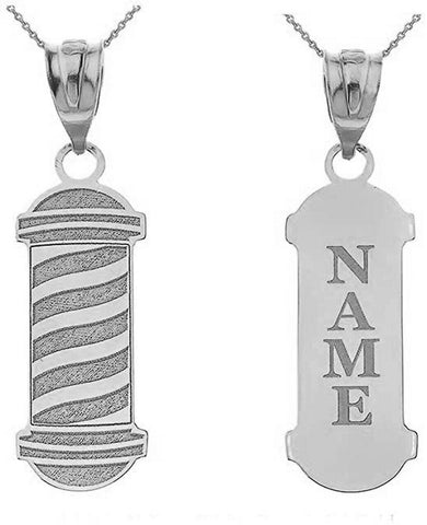 Personalized Engrave Name Silver Barber Shop Pole Pendant Necklace
