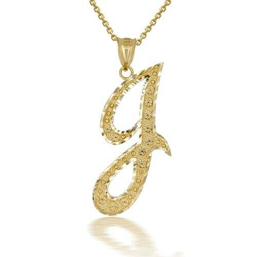 10k Solid Yellow Gold Cursive Initial Letter J Pendant Necklace