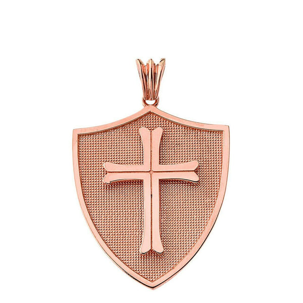 10k or 14k Solid Gold Crusader Shield Cross Pendant Charm Necklace