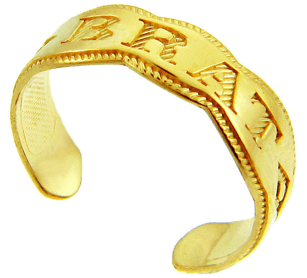 Engraved Brat Toe Ring 10K Solid Yellow Gold, White Gold, Rose Gold Adjustable