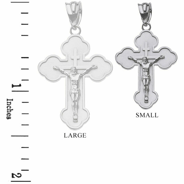 Sterling Silver Double Side Eastern Orthodox Russian Crucifix Pendant Necklace S