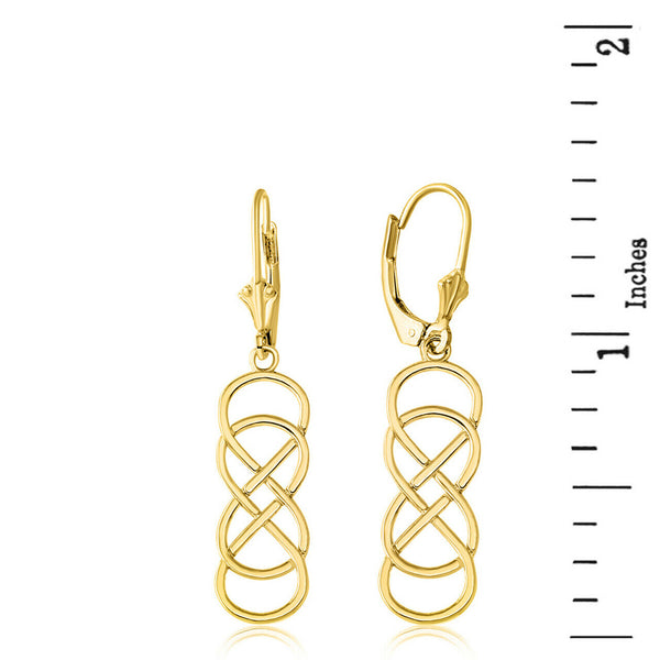 10k Solid Yellow Gold Double Infinity Leverback Earrings Set